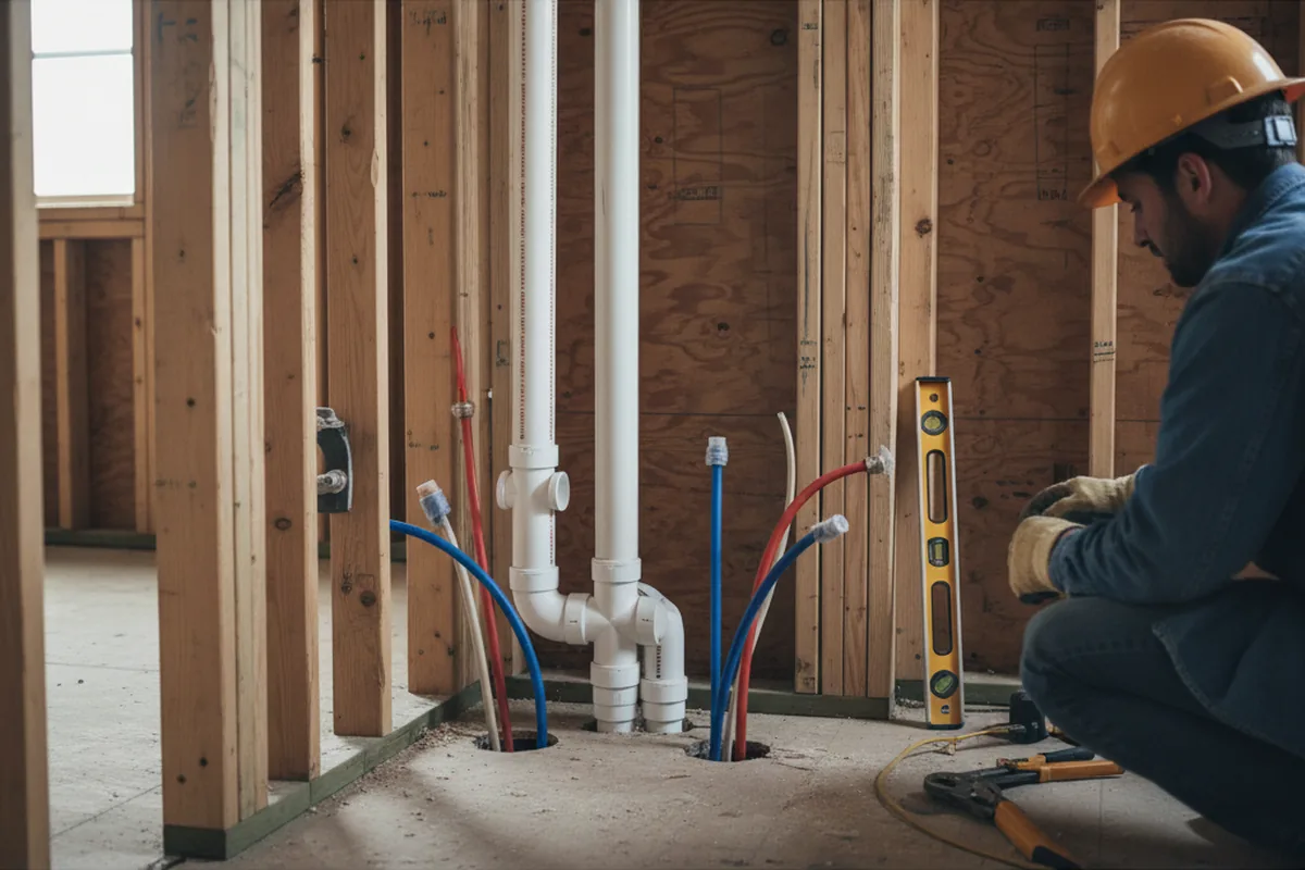 Drain and supply rough-in during Sump Pump Repair in Paynesville