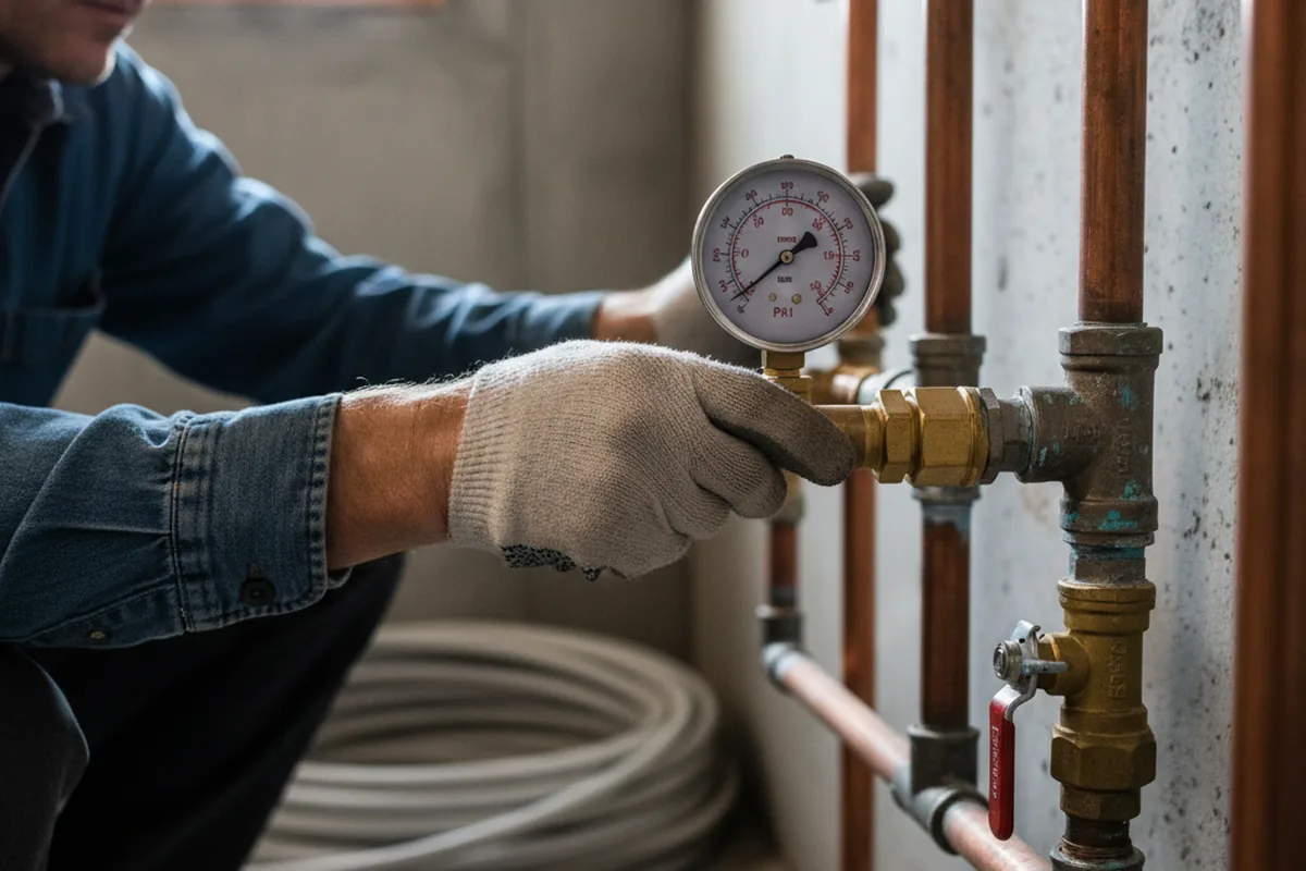 Pressure testing a repaired line during Water Line Repair in Paynesville